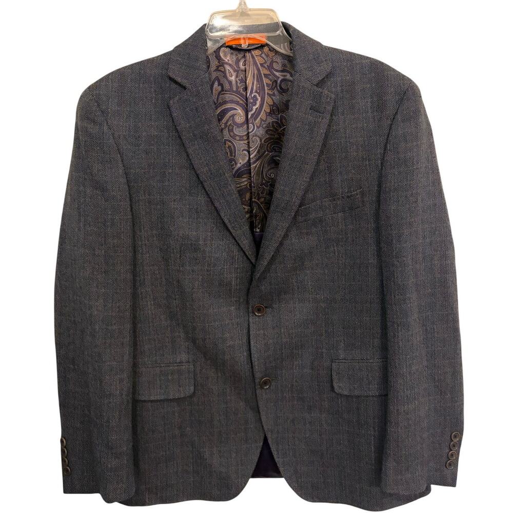 Tallia Gray Herringbone Wool Blazer Paisley Lined Sport Coat 42S ‎ Double Vented